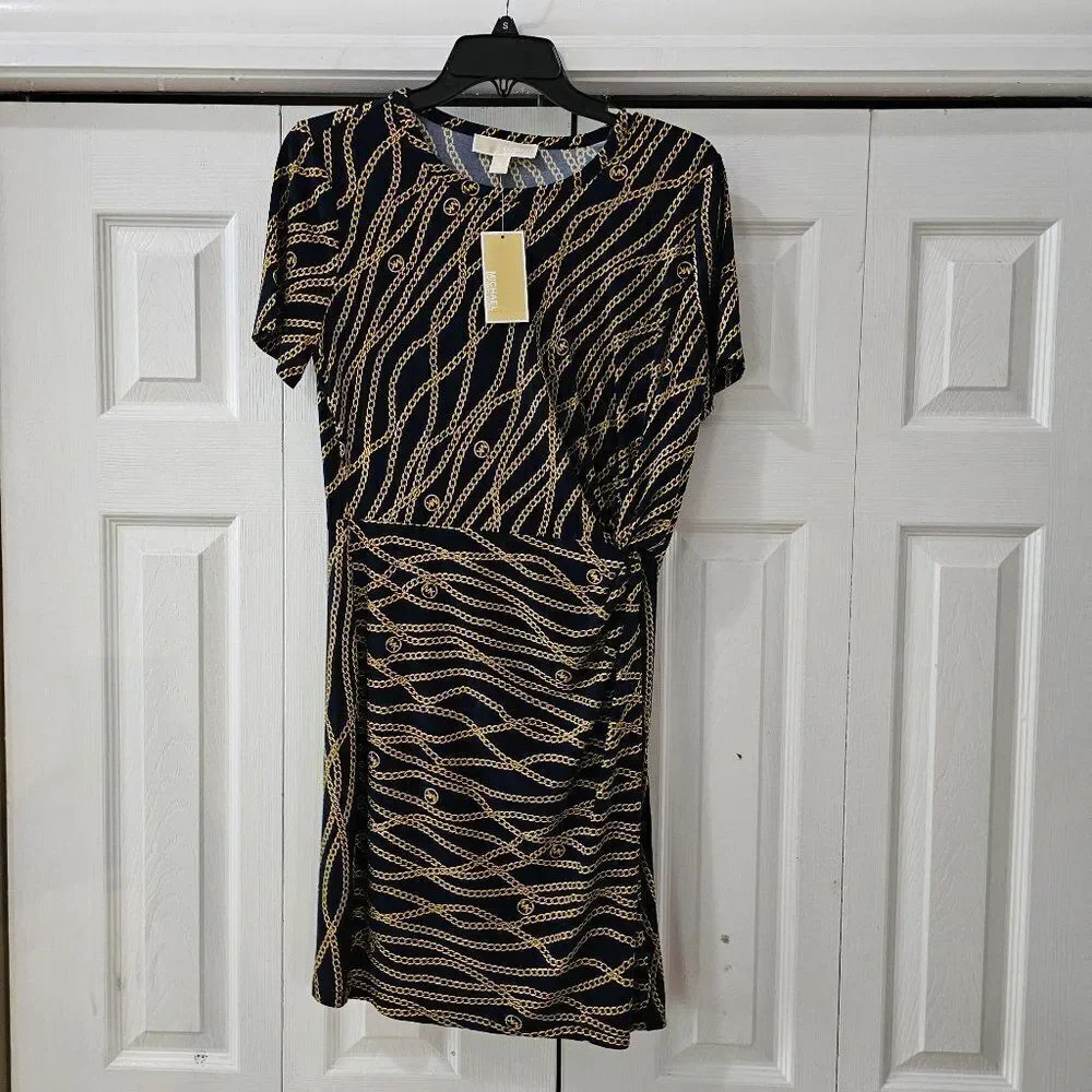 Michael Michael Kors Womens Graphic Chain Print Blouson Tee Dress Size Medium
